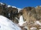 Frozen waterfall in Alborz mountains called Sangan Waterfall , winter landscape