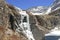 Frozen Waterfall and Icy Lake, Rocky Mountains