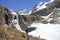 Frozen Waterfall and Icy Lake, Rocky Mountains