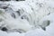 Frozen waterfall Tannforsen in winter, Sweden