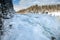 Frozen waterfall Tannforsen in winter, Sweden