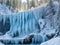 Frozen Waterfall in a Winter Forest. AI generated