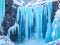 Frozen Waterfall in a Winter Forest. AI generated