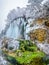 Frozen waterfall in winter full of color