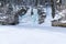 Frozen waterfalls on a rock. Ural