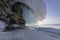 Frozen wave on a rock of Lake Baikal
