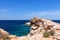 Frozen wave in stone at the cape of Punta Galera. Ibiza, Balearic Islands, Spain