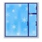 The frozen window. Snowflakes. Winter. Vector illustration.