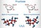 Fructose, alpha-D-fructofuranose, beta-D-fructofuranose molecule. Cyclic form. Structural chemical formula and molecule model