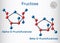 Fructose, alpha-D-fructofuranose, beta-D-fructofuranose molecule. Cyclic form. Structural chemical formula and molecule model.