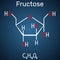 Fructose, alpha-D-fructofuranose molecule. Cyclic form. Structural chemical formula on the dark blue background