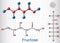 Fructose, D-fructose molecule. Linear form. Structural chemical formula and molecule model. Sheet of paper in a cage