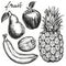 Frui set pear, apple, banana, kiwi, pineapple hand drawn vector sketch