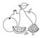 Fruit. Apples, pears, garnet. Still life with different fruits, black outlines for kids coloring. Vector black and white