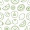 Fruit background, abstract food seamless pattern. Fresh fruits wallpaper with apple, banana, watermelon, lemon line