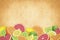 Fruit background with orange, grapefruit, lemon and lime.