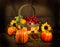 Fruit Basket, Flowers and Pumkins