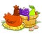 Fruit basket and hen