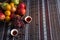 Fruit basket with tea cups in an Arabian tent