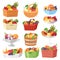 Fruit basket vector fruity apple banana and exotic papaya in box illustration fruitful set juicy orange with fresh