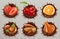 Fruit, berries and nuts. Chocolate splash 3d vector icon set