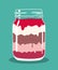 Fruit berry chocolate and cream layered dessert in mason jar. Vector hand drawn illustration.