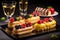 Fruit and Berry Eclair Cake, Delicious Fruits Milk Dessert, Glazed Eclairs, Abstract Generative AI Illustration