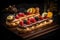 Fruit and Berry Eclair Cake, Delicious Fruits Milk Dessert, Glazed Eclairs, Abstract Generative AI Illustration