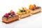 Fruit and Berry Eclair Cake Isolated, Delicious Fruits Milk Dessert, Glazed Eclairs, Abstract Generative AI Illustration