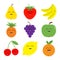 Fruit berry icon set. Pear, strawberry, banana, pineapple, grape, apple, cherry, lemon, orange. Smiling face. Fresh farm healthy f