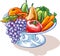 Fruit bowl with fruit and vegetables.