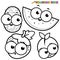 Fruit cartoon characters. Vector black and white coloring page.