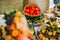 Fruit catering table. Focus on fancy served juicy water-melon