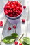Fruit cherries bucket table