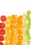 Fruit citrus background with grapefruit, orange, tangerine, lemon, lime and kumquat.