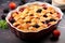 Fruit cobbler with lattice top tasty dessert background