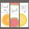 Fruit collection for greeting card with orange,watermelon