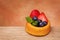 Fruit Cupcake. Sponge cake with fresh blueberry and strawberry
