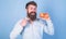 Fruit dieting. Join healthy lifestyle. Man with beard hipster hold apple fruit hand. Nutrition facts and health benefits