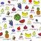 Fruit doodles seamless vector pattern.