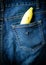 Fruit Eating Healthy lifestyle concept, Banana in bag of denim j