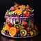 Fruit Fiesta Extravaganza: A cake masterpiece bursting with delicious and vibrant fruits!