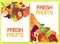 Fruit fresh for farm market set of banners vector illustration. Organic and natural food products. Banana, watermelon