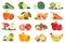 Fruit fruits and vegetables collection isolated apple orange lemon carrots colors tomatoes