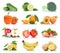 Fruit fruits and vegetables collection isolated apple orange lemon colors tomatoes