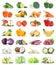 Fruit fruits and vegetables collection isolated apple orange lemon salad grapes colors tomatoes