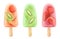 Fruit ice cream strawberry, kiwi, peach. 3d realistic vector icon set