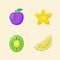 Fruit icon set collection plum starfruit kiwi durian white isolated background with color flat cartoon style