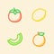 Fruit icon set collection tomato lemon melon orange white isolated background with stroke color outline style