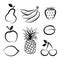 Fruit icon set. Hand drawn sketch collection of fruita and berri